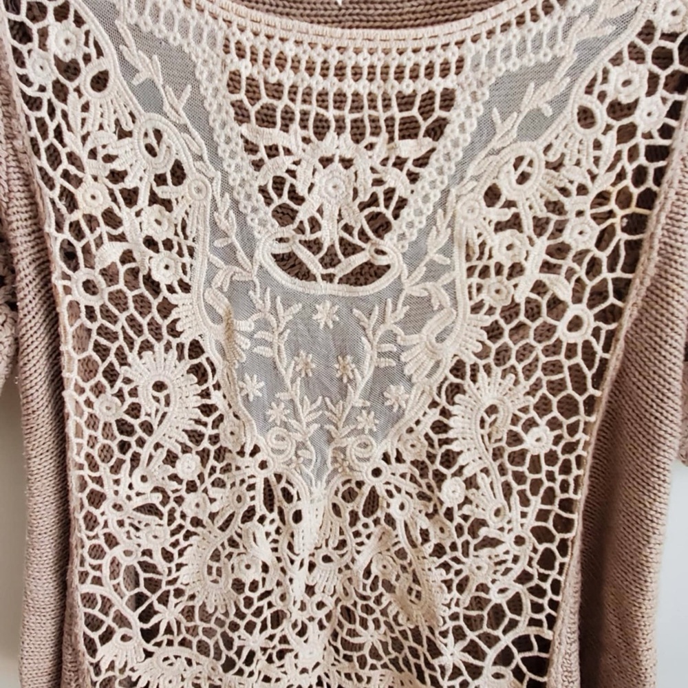 Free People Lace Crochet Short Sleeve Sweater - Picture 4 of 8